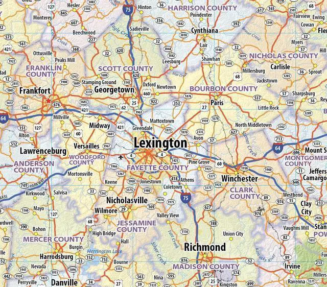 Alt view image 2 of 7 - Kentucky Laminated Wall Map (70 wide by 35 high)