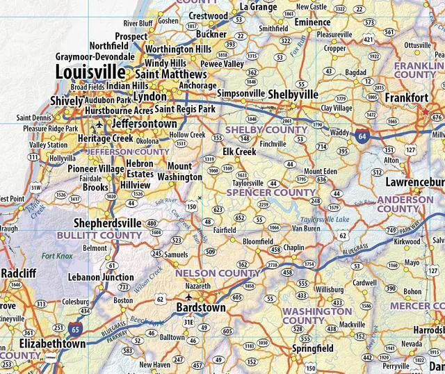 Alt view image 3 of 7 - Kentucky Laminated Wall Map (70 wide by 35 high)