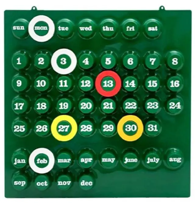Main image of Creative RingAdate Calendar Mid-Ancient Retro Wall Decoration Calendar Euroway Design Perpetual Calendar Ornaments with Colored Rings (green)