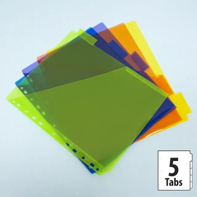 Alt view image 2 of 7 - Pocket Binder Dividers, 5 Insertable Color Tabs, 144-Case | 5 insertable clear color tabs with white label inserts, reinforced 3-hole edge fits 3-ring binders