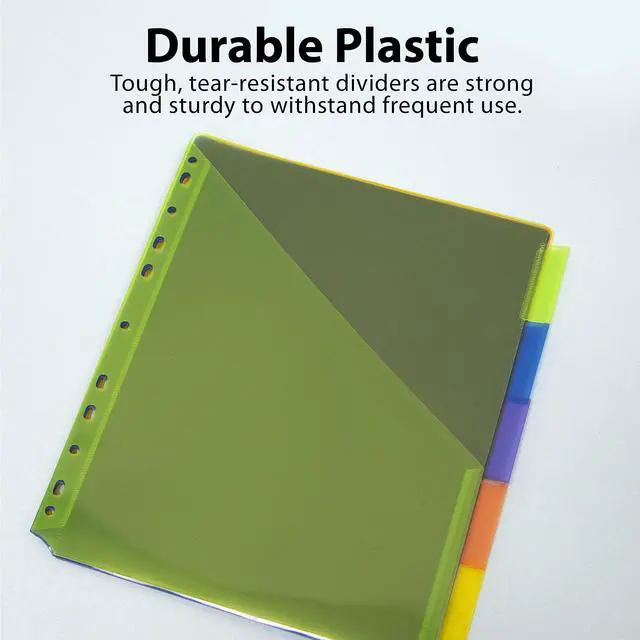 Alt view image 4 of 7 - Pocket Binder Dividers, 5 Insertable Color Tabs, 144-Case | 5 insertable clear color tabs with white label inserts, reinforced 3-hole edge fits 3-ring binders