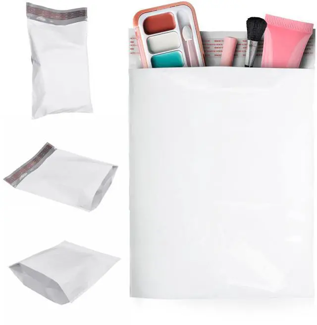 Main image of Poly Mailers 12 x 15,5 Inch with 4 Inch Gusset, 2.5 Mil White Shipping Bags, Self Seal Lip Tape, Expandable Mailing Envelopes for Clothing and Packaging, 500 Pack