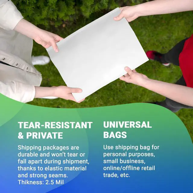 Alt view image 3 of 7 - Poly Mailers 12 x 15,5 Inch with 4 Inch Gusset, 2.5 Mil White Shipping Bags, Self Seal Lip Tape, Expandable Mailing Envelopes for Clothing and Packaging, 500 Pack
