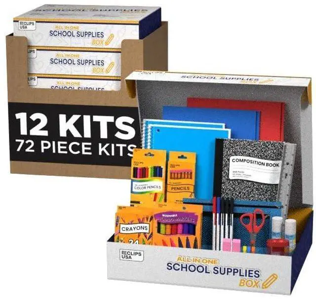 Main image of 72 Piece Back to School Supplies Kit 12 Pack Bulk K-5 Kids School Supply Kit