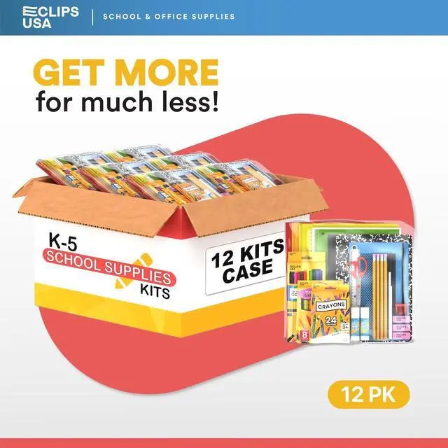Alt view image 6 of 6 - 72 Piece Back to School Supplies Kit 12 Pack Bulk K-5 Kids School Supply Kit