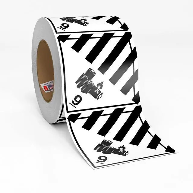 Alt view image 4 of 7 - D.O.T. Labels - Hazard Class 9 DOT Lithium Battery 9 Labels 4" X 4" Square Stickers - 500 Adhesive Labels Per Roll, Made in The USA by (12)
