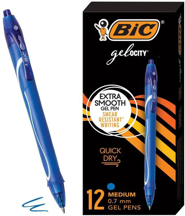 Main image of Gelocity Quick Dry Blue Gel Pens, Medium Point (0.7mm), 12-Count Pack, Retractable Gel Pens With Comfortable Full Grip