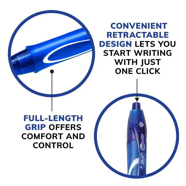 Alt view image 7 of 7 - Gelocity Quick Dry Blue Gel Pens, Medium Point (0.7mm), 12-Count Pack, Retractable Gel Pens With Comfortable Full Grip