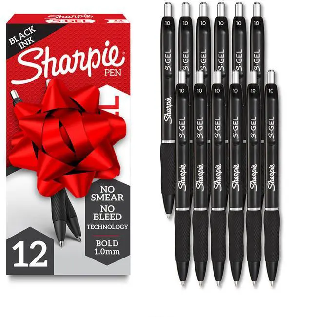 Main image of S-Gel, Gel Pens, Bold Point (1.0mm), Black Ink, 12 Count - Writing, Journaling, Note-Taking, College, Teacher Supplies, Office, Back to School, Pack of 12