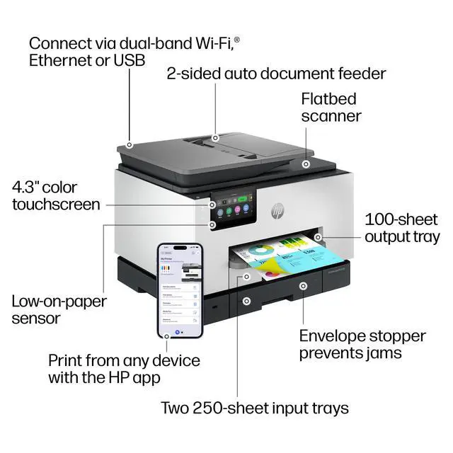Alt view image 5 of 7 - OfficeJet Pro 9135 Wireless All-in-One Color Inkjet Printer, Print, Scan, Copy, Fax, ADF, Duplex Print/scan, Best-for-Office, 3 Month Trial of Instant Ink Included, AI-Capable (C2WM0A)