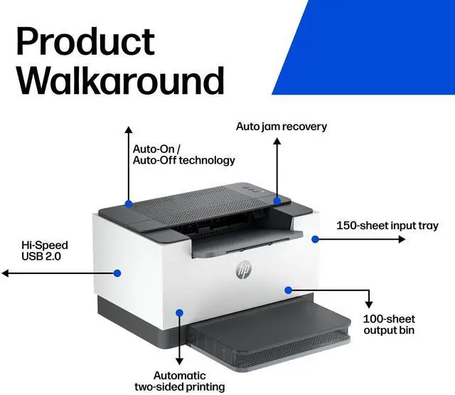Alt view image 4 of 7 - LaserJet M209d Laser Printer, Black and White, Automatic Duplex, Wired Connection Only (USB Cable Included), Best-for-Home Office (8J9L0F)