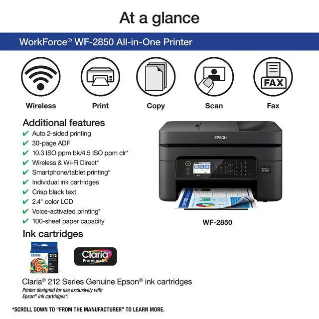 Alt view image 2 of 7 - Workforce WF-2850 Wireless All-in-One Printer with Scan, Copy, Fax
