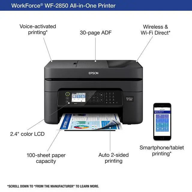 Alt view image 3 of 7 - Workforce WF-2850 Wireless All-in-One Printer with Scan, Copy, Fax