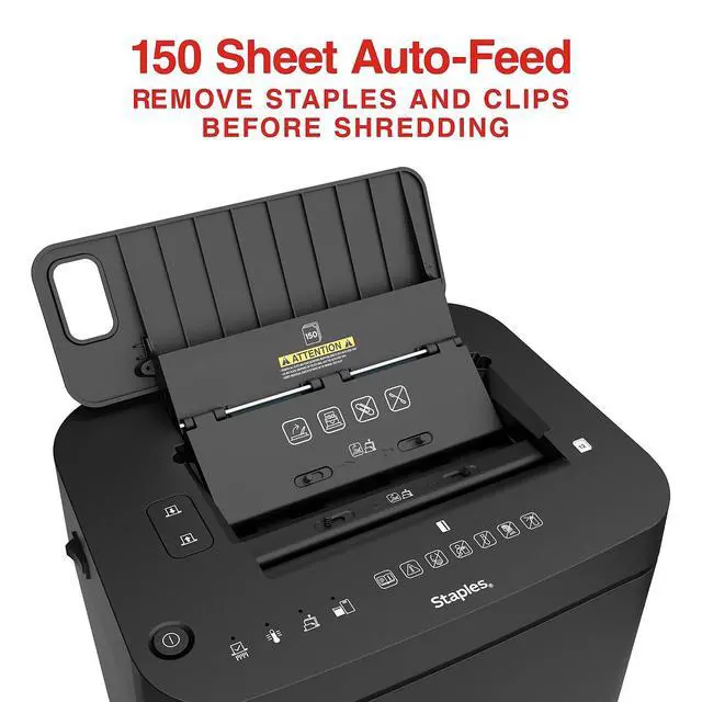 Alt view image 2 of 7 - 150-Sheet Micro-Cut Paper Shredder, Autofeed, Anti-Jam, 7.4-Gallon Pull-Out Bin, Black, for Home & Office, Black