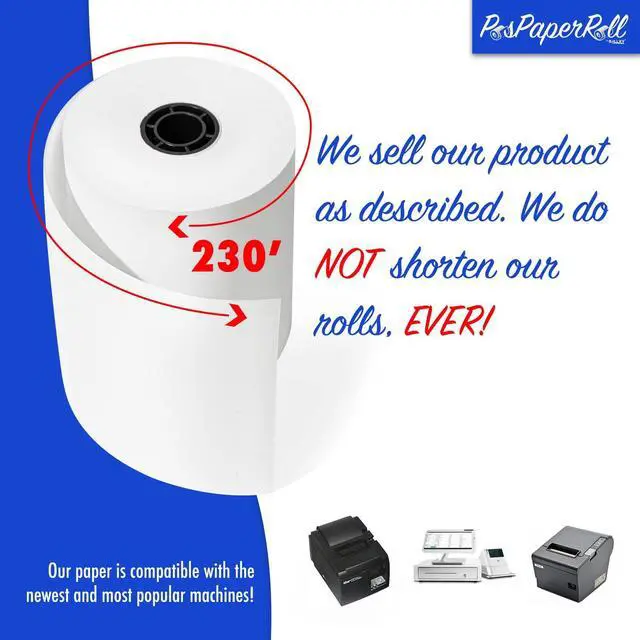 Alt view image 3 of 5 - 3 1/8 x 230 Thermal Paper Receipt Rolls (50 GSM - Solid Core) Fits All POS Cash Registers Printers, Clover Square Stations, Star Micronics SCP700, TSP100 BPA Free - Premium Grade (200 Rolls)