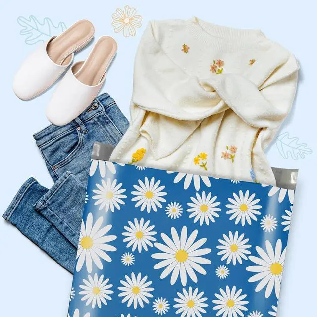 Alt view image 3 of 7 - Poly Mailers 10x13" 1200 Pack Blue Daisy,Self Adhesive Shipping Envelopes Bags for Clothing,Waterproof Durability Mailers Poly Package Shipping Bags for Small Business,Keep Items Protected