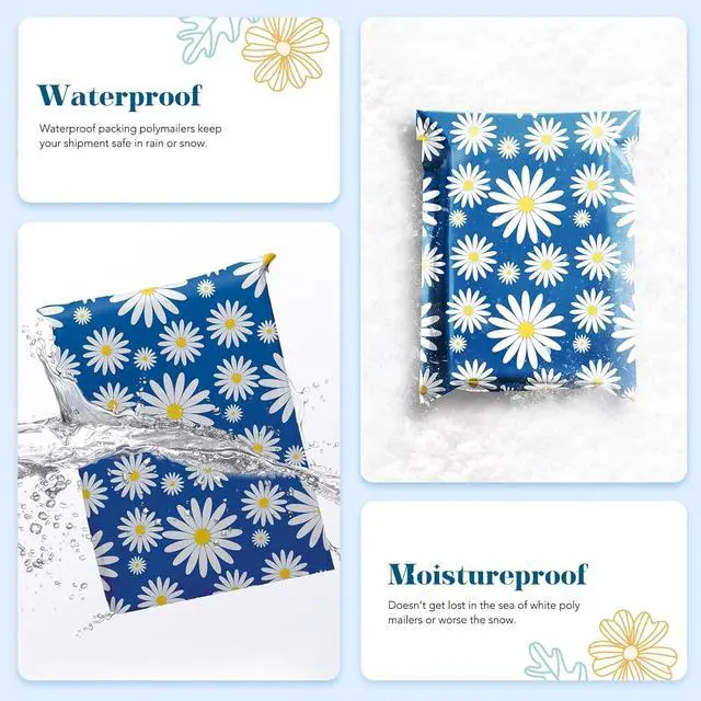 Alt view image 4 of 7 - Poly Mailers 10x13" 1200 Pack Blue Daisy,Self Adhesive Shipping Envelopes Bags for Clothing,Waterproof Durability Mailers Poly Package Shipping Bags for Small Business,Keep Items Protected