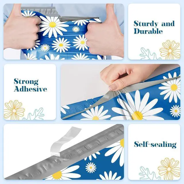 Alt view image 5 of 7 - Poly Mailers 10x13" 1200 Pack Blue Daisy,Self Adhesive Shipping Envelopes Bags for Clothing,Waterproof Durability Mailers Poly Package Shipping Bags for Small Business,Keep Items Protected