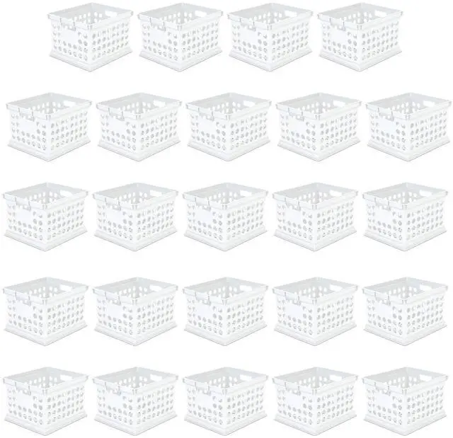 Main image of Stackable Plastic Storage Crate Bin Organizer File Box with Handles for Home, Office, Dorm, Garage, or Utility Organization, White, 24-Pack