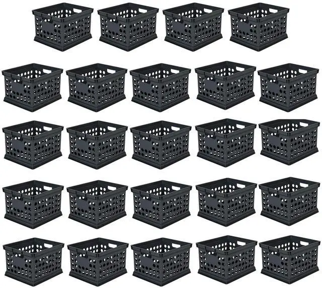 Main image of Stackable Plastic Storage Crate Bin Organizer File Box with Handles for Home, Office, Dorm, Garage, or Utility Organization, Black, 24-Pack
