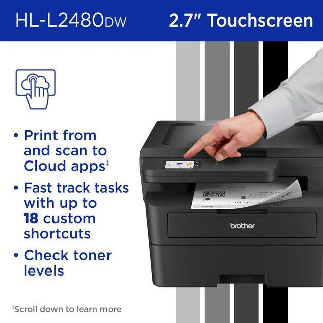 Alt view image 6 of 7 - HL-L2480DW Wireless Compact Monochrome Multi-Function Laser Printer with Copy and Scan, Duplex, Mobile, Black & White | Includes Refresh Subscription Trial(1), Works with Alexa