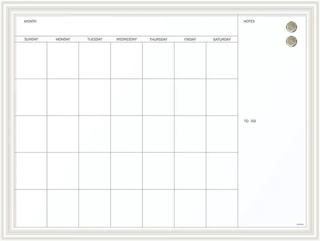 Main image of Magnetic Dry Erase Calendar White Board, 30" x 40" Inches, White Wood Frame (2918U00-01)