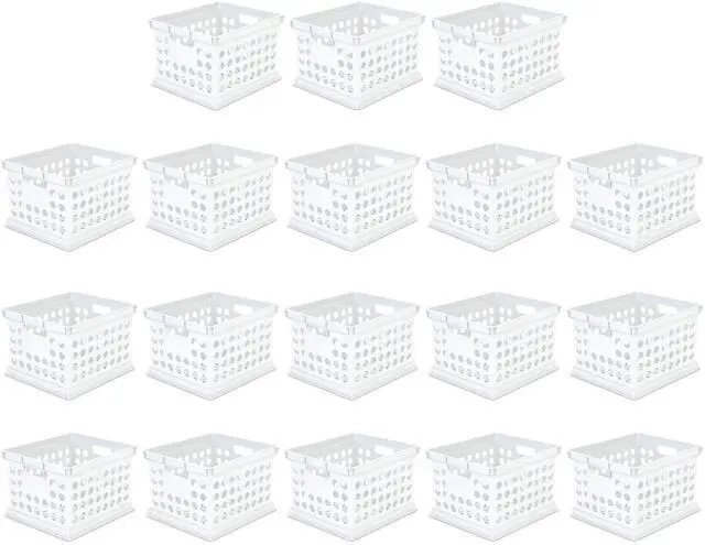 Main image of Stackable Plastic Storage Crate Bin Organizer File Box with Handles for Home, Office, Dorm, Garage, or Utility Organization, White, 18-Pack