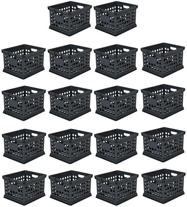 Main image of Stackable Plastic Storage Crate Bin Organizer File Box with Handles for Home, Office, Dorm, Garage, or Utility Organization, Black, 18-Pack
