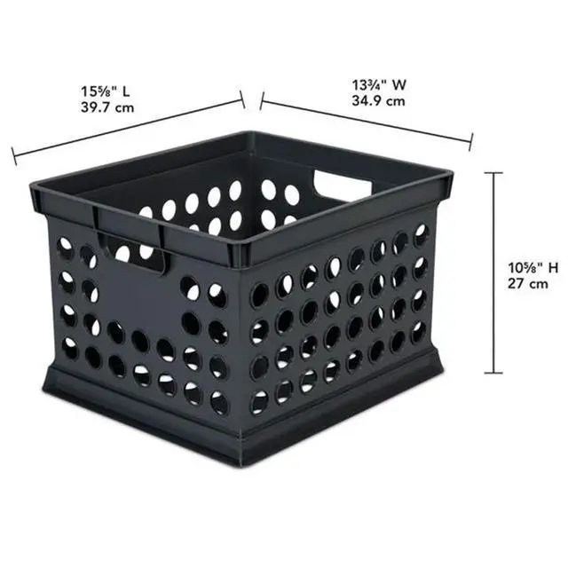 Alt view image 4 of 7 - Stackable Plastic Storage Crate Bin Organizer File Box with Handles for Home, Office, Dorm, Garage, or Utility Organization, Black, 24-Pack