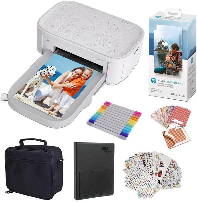 Main image of Sprocket Studio Plus 4x6 Wireless Instant Photo Printer, Wi-Fi, Premium Dye Sublimation, Prints Vibrant Color Pictures Bundle: Photo Album, Markers, Photo Paper, and Stickers