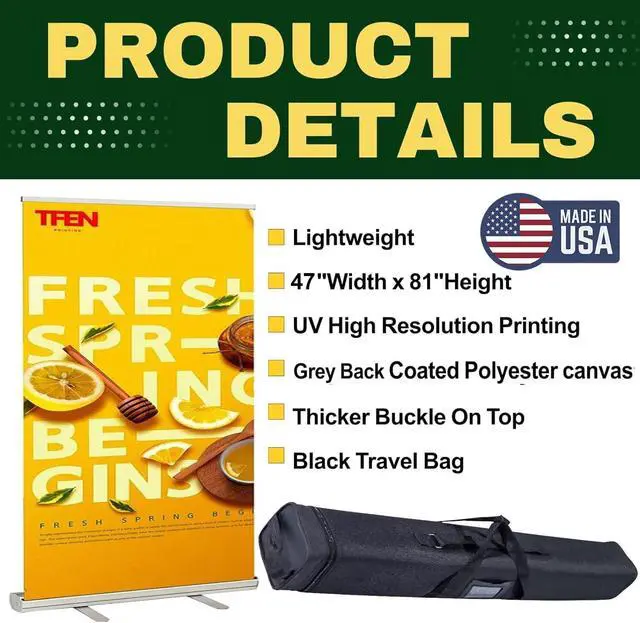 Alt view image 4 of 7 - Made in USA-Custom Pop up Banner Aluminum Retractable Banner 47"x81", with Stand Roll up Banner for Business, Trade Shows, Stores, Advertising, Events, Custom Banners
