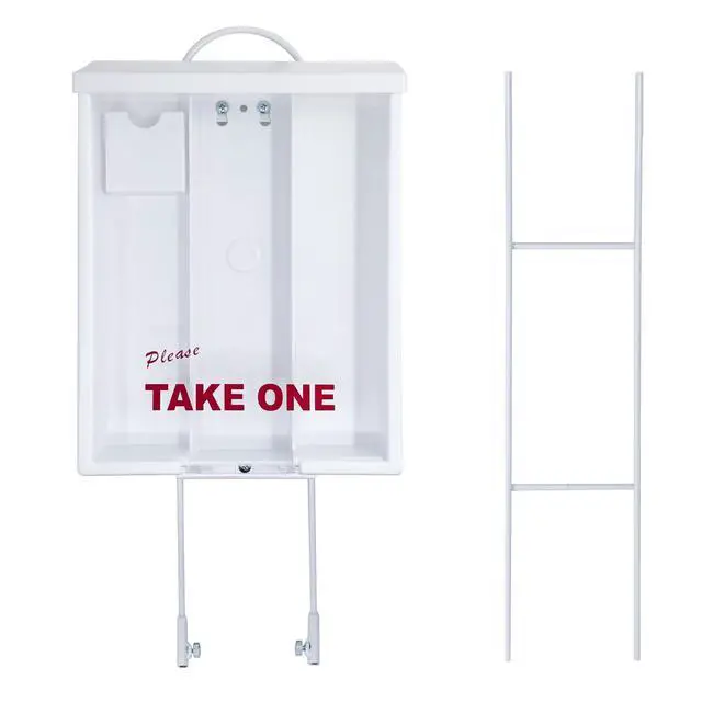 Alt view image 5 of 7 - Outdoor Real Estate Brochure Box with Two-Piece Metal Yard Stake & Dual Cross Bars, Bulk 6 Pack, Letter-Size Take One Flyer Holder, 39" Tall Display (6 Pack - White)
