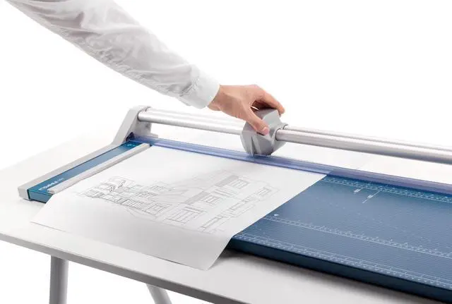 Alt view image 2 of 7 - 554 Professional Rotary Trimmer, 28" Cut Length, 20 Sheet Capacity, Self-Sharpening, Dual Guide Bar, Automatic Clamp, German Engineered Paper Cutter