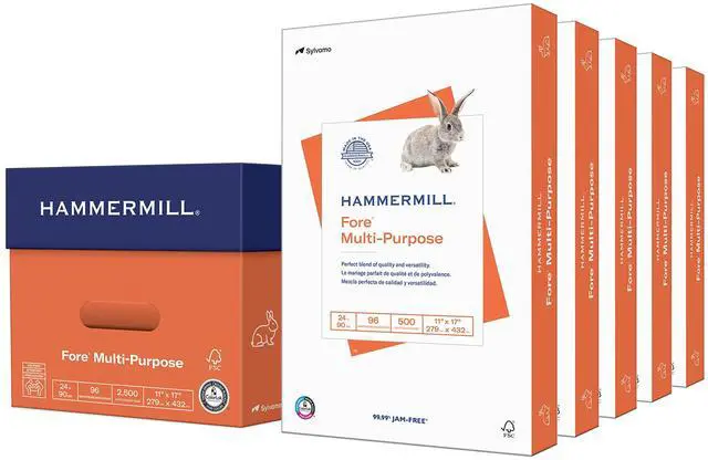 Main image of Fore Multi-Purpose 24lb Copy Paper, 11x17, 5 Ream Case, 2500 Sheets, Made in USA, Sustainably Sourced From American Family Tree Farms, 96 Bright, Acid Free, Economical Printer Paper,102848C