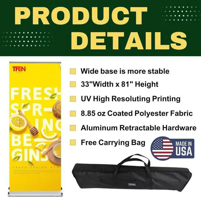 Alt view image 4 of 7 - Custom Banner Pop up Banner Aluminum Deluxe Retractable Banner-Made in USA-33"x81" with Stand Roll up Banner for Business, Trade Shows, Stores, Advertising, Events