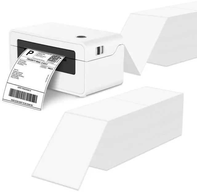 Main image of 4" x 6" Fanfold Direct Thermal Labels - White Shipping Mailing Postage, Perforated, Permanent Adhesive 2000 Per Stack (8 Stacks-16000 Labels)