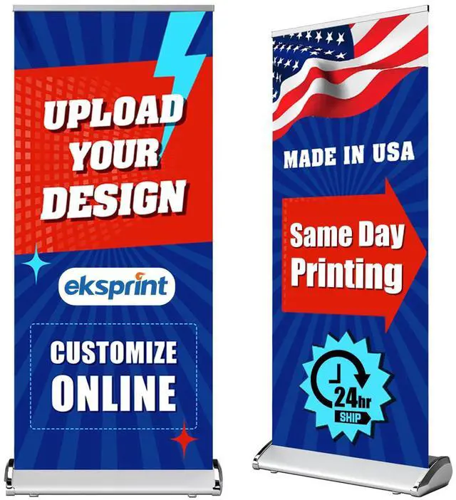 Main image of Custom Retractable Banner with Silver Aluminum Stand, 33"x81" Deluxe Banners and Signs Customize for Portable, Durable & Easy Setup, Custom Banners Personalized for Business, Birthday, Event