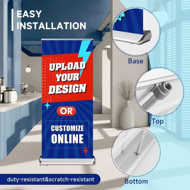 Alt view image 3 of 7 - Custom Retractable Banner with Silver Aluminum Stand, 33"x81" Deluxe Banners and Signs Customize for Portable, Durable & Easy Setup, Custom Banners Personalized for Business, Birthday, Event