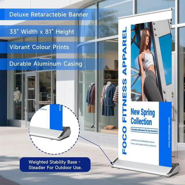 Alt view image 2 of 7 - Custom Retractable Banner with Silver Aluminum Stand, 33"x81" Deluxe Banners and Signs Customize for Portable, Durable & Easy Setup, Custom Banners Personalized for Business, Birthday, Event