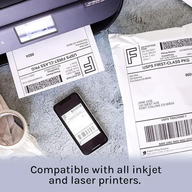 Alt view image 3 of 6 - White Sticker Full Sheet Shipping Labels 8.5" x 11" Laser/Inkjet Compatible (1 per Sheet), 500 Sheets - Letter Size