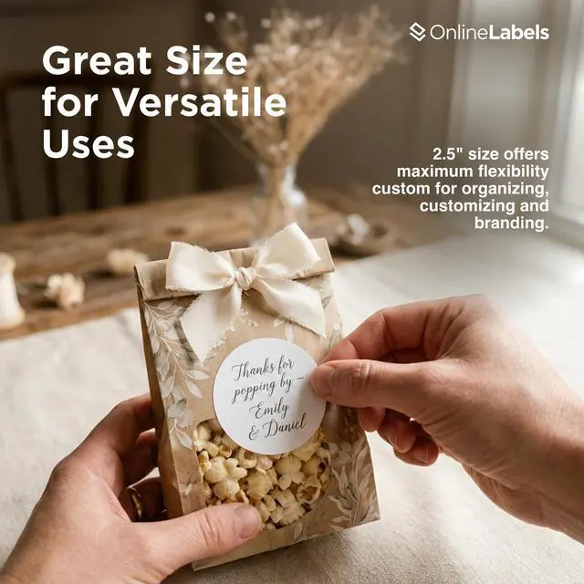 Alt view image 6 of 7 - 2.5" Round Labels - Permanent Adhesive, White Matte - Great for Candle & Jar Lids, Products, Favor Labels - Pack of 24,000 Circle Stickers, 2,000 Sheets - Inkjet/Laser Printers, OL350WX, OnlineLabels