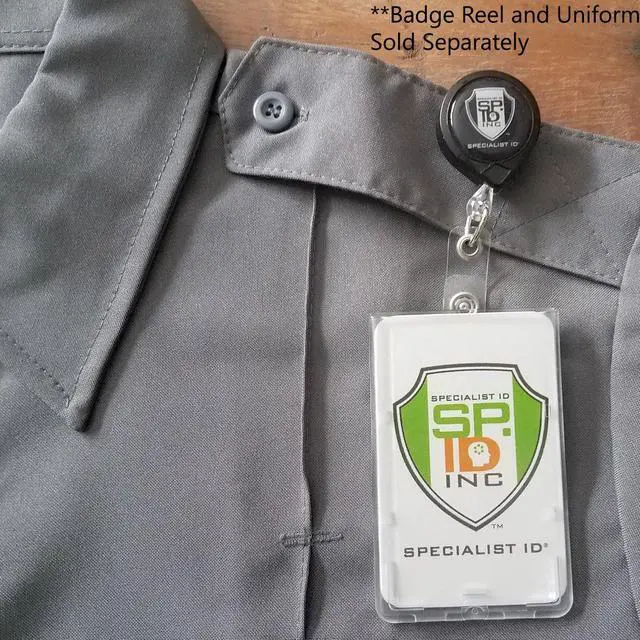 Alt view image 3 of 7 - Bulk 50 Pack - Slim Heavy Duty Badge Holders - Hard Plastic Frosted Polycarbonate (Holds 1 Card) Rigid Top Load Single Card Case - Vertical Easy Access Thumb Slide & ID Protection by