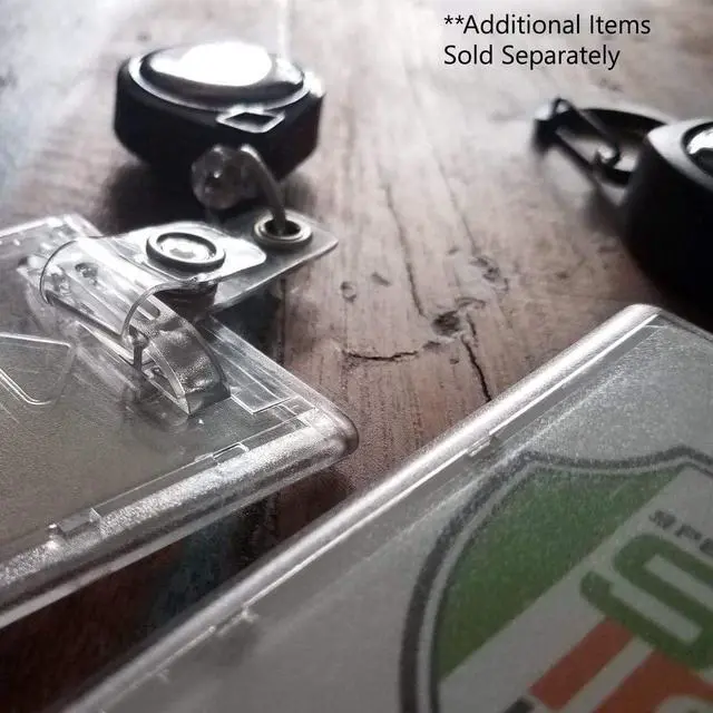 Alt view image 6 of 7 - Bulk 50 Pack - Slim Heavy Duty Badge Holders - Hard Plastic Frosted Polycarbonate (Holds 1 Card) Rigid Top Load Single Card Case - Vertical Easy Access Thumb Slide & ID Protection by