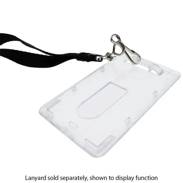 Alt view image 7 of 7 - Bulk 50 Pack - Slim Heavy Duty Badge Holders - Hard Plastic Frosted Polycarbonate (Holds 1 Card) Rigid Top Load Single Card Case - Vertical Easy Access Thumb Slide & ID Protection by