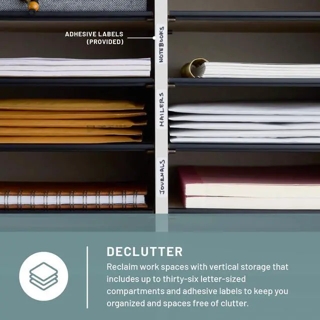 Alt view image 3 of 6 - Literature Organizer, 36 Compartments, Office and Classroom Mailbox with Adjustable Shelves, Wood Paper and Mail Sorter, Modern Gray