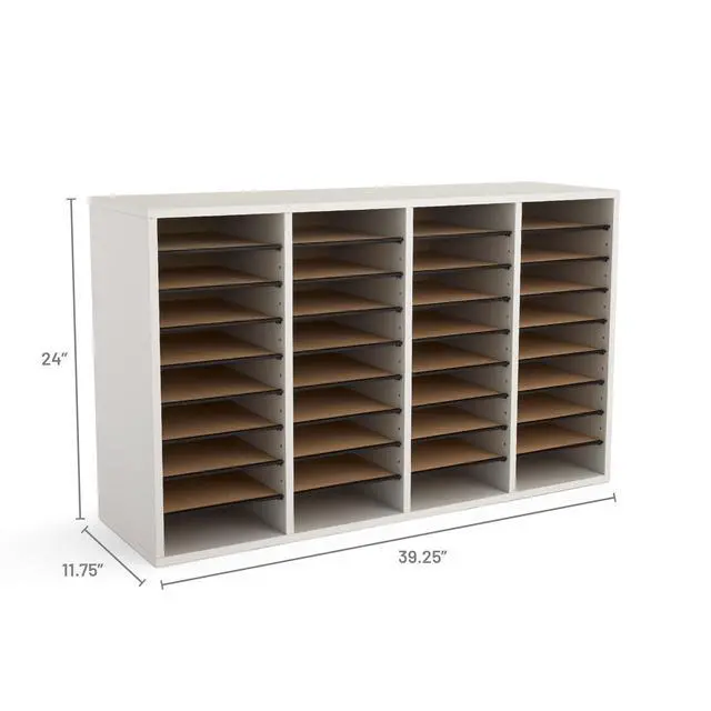 Alt view image 6 of 6 - Literature Organizer, 36 Compartments, Office and Classroom Mailbox with Adjustable Shelves, Wood Paper and Mail Sorter, Modern Gray