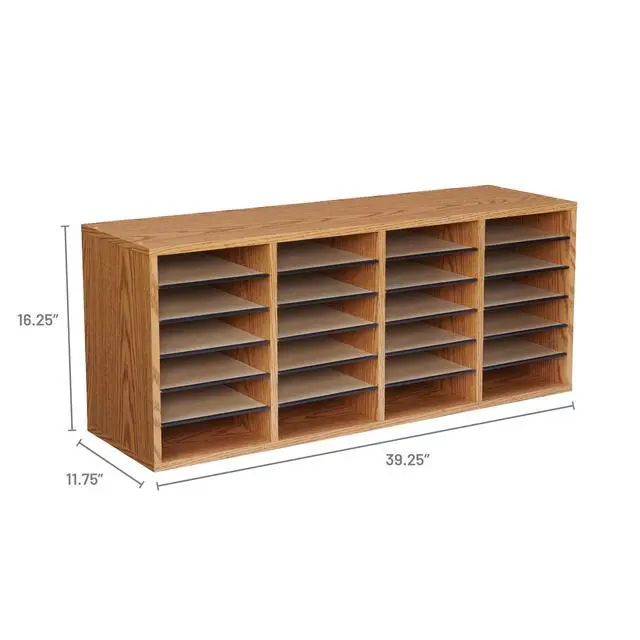Alt view image 6 of 6 - Literature Organizer, 24 Compartments, Office and Classroom Mailbox with Adjustable Shelves, Wood Paper and Mail Sorter, Medium Oak