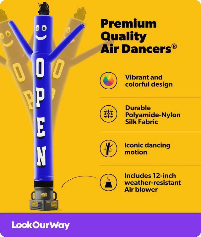 Alt view image 2 of 7 - Air Dancers Inflatable Tube Man Set - 10ft Tall Wacky Waving Inflatable Dancing Tube Guy with 12-Inch Diameter Blower for Business Promotion - Open Blue