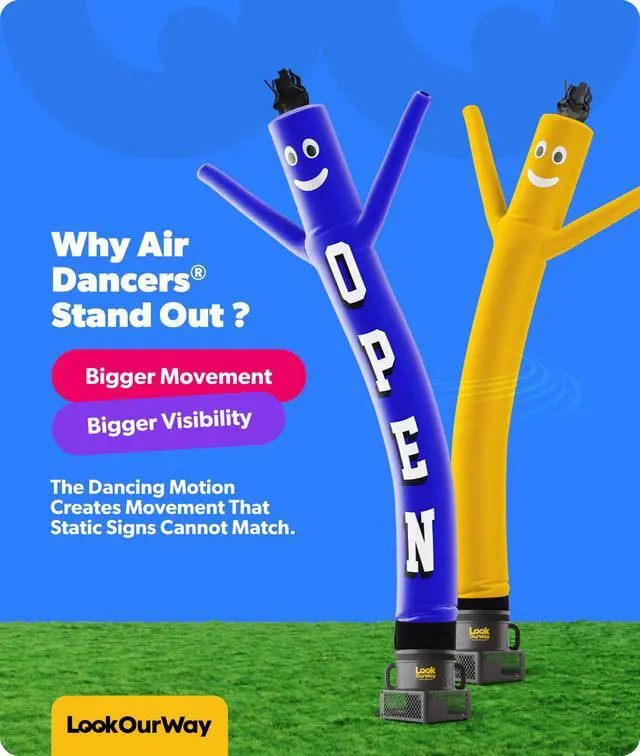 Alt view image 6 of 7 - Air Dancers Inflatable Tube Man Set - 10ft Tall Wacky Waving Inflatable Dancing Tube Guy with 12-Inch Diameter Blower for Business Promotion - Open Blue