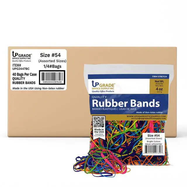 Main image of Upgrade Rubber Bands, Assorted Sizes & Bright Colors, Non-Latex, 40-Bag Case Pack, USA